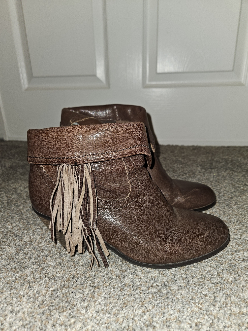 Sam Edelman Brown Fringe Fold-Over Ankle Booties